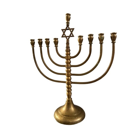 Vintage Classic Brass Hanukkah Menorah With Star Of David Religious Decor Heavy - Picture 1 of 3